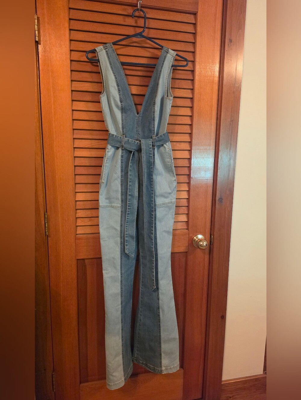 Forever 21 Two-Tone Light and Medium Blue Denim Overalls with Belt